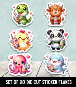 Valentine Animals Boba Tea Die Cut Stickers Happy Mail - Set of 20 - Picture 1 of 1
