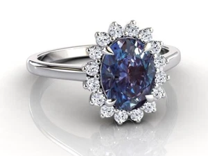1.72 Ct Alexandrite & Natural Diamond Halo Ring 14k Solid White Gold - Picture 1 of 5