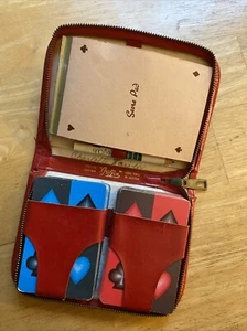 Vintage GRIFFON Playing Cards RED Ground LEATHER CASE, Score Pad Made in Austria - Picture 1 of 17