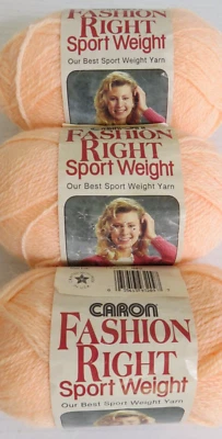 Lot of 3 Vintage Caron Fashion Right Sport Weight Yarn Peach 2oz 3ply Acrylic - Image 1 of 3