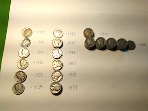 77 Curculated 90% Silver Mercury Dimes- From 1917 to 1941 - Picture 1 of 6