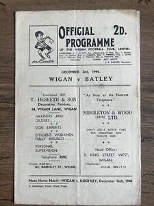Wartime Rugby League Programme Wigan v Batley 2nd December 1944 War Time Rare