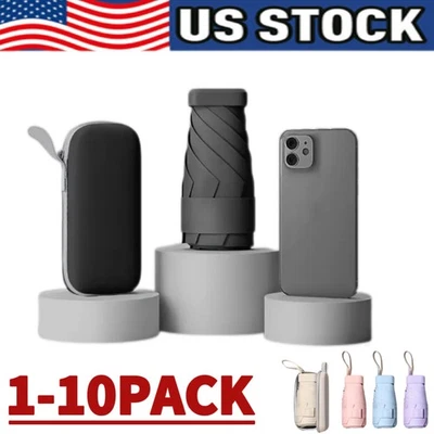 NUEVO Mini Cápsula Portátil Plegable Paraguas UV Parasol 6 Pliegues Paraguas + Estuche Lote Foto 1 de 4