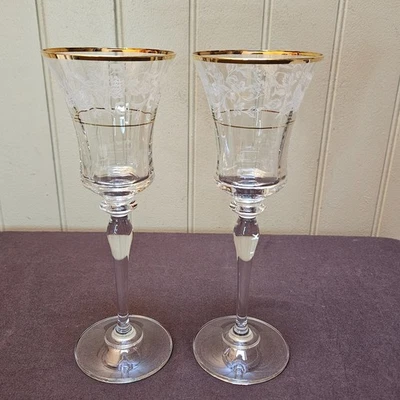 2 антикварных кружевных бокала Mikasa Crystal T-2715 высотой 8 5/8 дюйма высотой 6 унций - Изображение 1 из 4