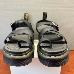 Dr. Martens Platform Leather Sandals 6 Black Adjustable Straps Sawtooth Sole - Picture 1 of 7