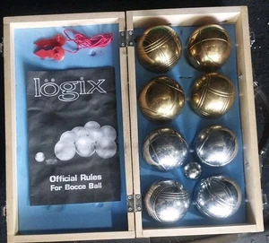 Chrome LoGiX Boules Bocce Balls Set w/ Wooden Case Vintage 4 Gold 4 Silver - Picture 1 of 2