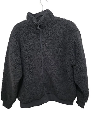 Victori's Secret Chaqueta Sherpa Negra Cremallera Completa Con Cuello Soporte y Dobladillo Acanalado Talla Foto 1 de 4