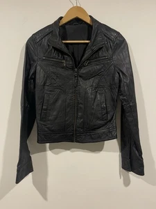Vintage Leather Jacket Unbranded Womens Size XS-S Black Zip Up EUC - Picture 1 of 11