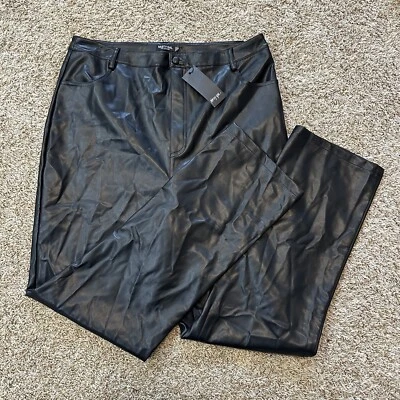 Pantalones pantalón Nasty Gal para mujer talla 14 negro imitación cuero pierna recta ancha Foto 1 de 4