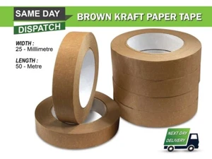 Brown Kraft Paper Packaging Parcel Tape Eco Friendly Recyclable 25mm Paper Tape - Picture 1 of 2
