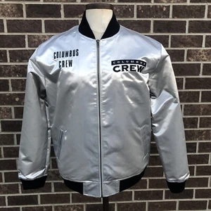 Columbus Crew SC Silver Mitchell And Ness Satin Snap Up Bomber Jacket MLS Large - Picture 1 of 15