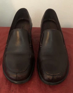 Clarks Brown Leather Slip On Clogs Heels Shoes Womens 6 M 38332 - Picture 1 of 7