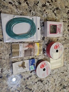 Lot of Miscellaneous Craft Supplies Corsage Pins Red Ribbon Hem Tape Bead Trea - Picture 1 of 15