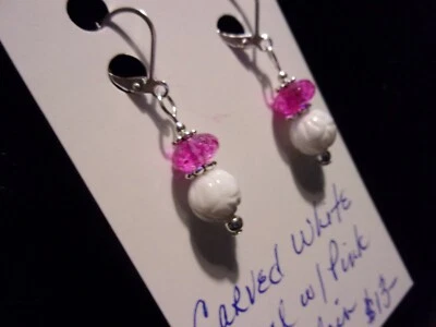 Brincos de alavanca de turmalina branca e rosa esculpidos naturais 925  - Imagem 1 de 4