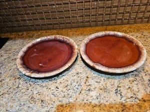 Vintage McCoy Brown Drip Glaze Dessert Plates Made in USA 6 3/4" wide- Set of 2 - Picture 1 of 2