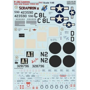 Print Scale 48-158 Decal 1:48 P-38J Lighting Aces over Europe (1944-45) Part 2 - Picture 1 of 24
