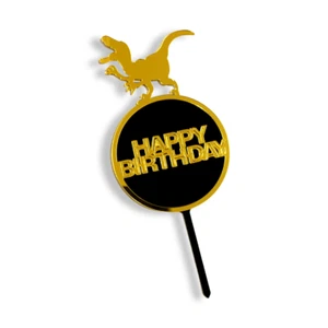 Acrylic Cake Topper Happy Birthday Dinosaur Kids Gold Jungle Party Decoration - Picture 1 of 3