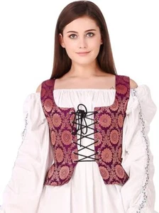 Medieval Wench Pirate Renaissance Costume Reversible Peasant Brocade Bodice - Picture 1 of 1