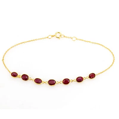 14k Gold Ruby Bracelet, Genuine Ruby Oval Cut Yellow Gold Bracelet for Women - Image 1 of 4