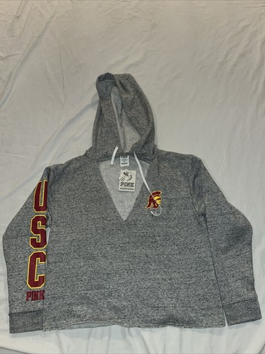 UNDERCOVER Felpa con cappuccio Victorias Secret ROSA USC Trojans Collegiate taglia media scollo a V grigio