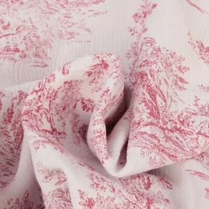 Stoff Meterware Toile de Jouy Rot Jacquard Möbelbezugsstoff Frankreich Kissen - Bild 1 von 10