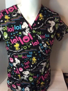 Peanuts Gang LOL Scrub Top Size XS Black - Picture 1 of 3