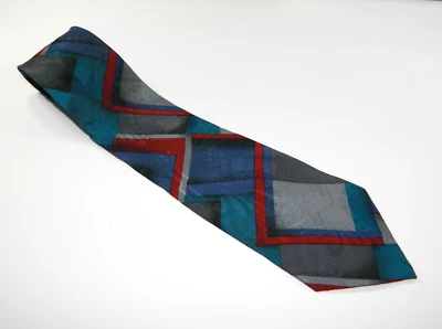 Men's VIA CONDOTTI Silk Tie NECKTIE SUPREMATISM CUBISM ART DECOR BLUE RED - Image 1 of 2