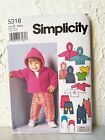 Simplicity Pattern 5316 Babies Overall Jacket Vest Top Pants Hat Xxs-L Uncut