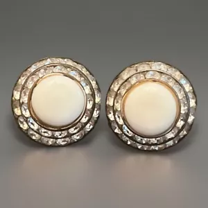 Vintage Lisner Ohrclips weiß Milchglas und Strass Paar - Bild 1 von 13