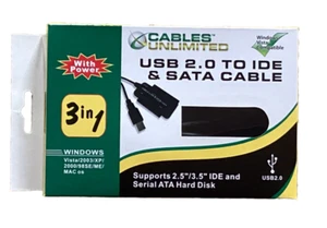 CABLES UNLIMITED USB - 2.0 TO IDE & SATA CABLE ADAPTER New in BOX - Picture 1 of 7