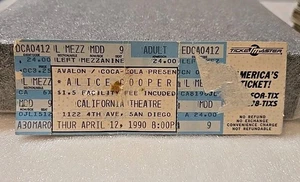 ALICE COOPER CONCERT TICKET - 4-12-1990 - California Theater, San Diego - Picture 1 of 5