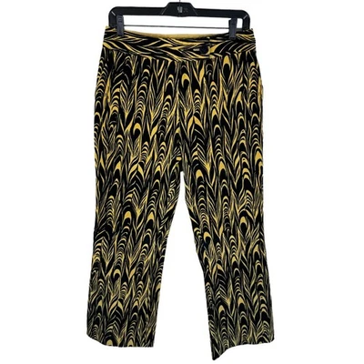 Pantalones Funky Etcetera Negro Amarillo Algodón Acampanado Abstracto Tiro Alto Terciopelo Talla 6 Foto 1 de 4