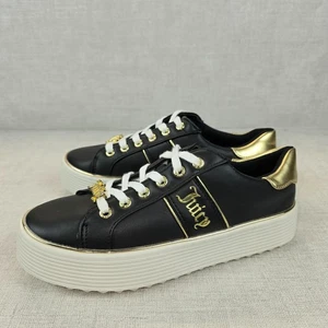 JUICY COUTURE Closer Black Gold Sneakers Lace Platform Women Size 8.5M - Picture 1 of 6