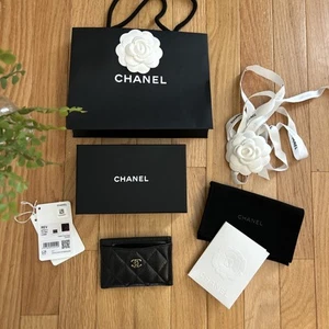 Chanel Classic Card Holder Black Quilted Caviar Leather Gold Hardware - Picture 1 of 10