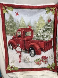 Christmas Fun Quilting Cotton Fabric Panel Susan Winget Red Truck Snowman 36"x42 - Picture 1 of 10