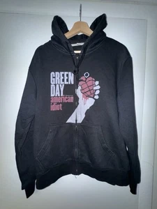Felpa con cappuccio pullover nero vintage Green Day American Idiot taglia L RockBand Punk Y2K - Foto 1 di 12