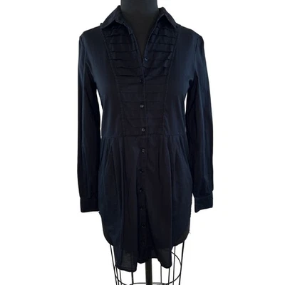 Clu Black Long Sleeve Pleated Placket Button Tunic Spread Collar Shirt Dress XS - Image 1 of 4