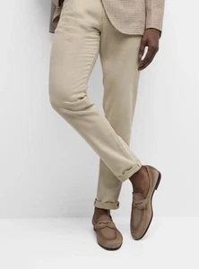 Scarpe mocassini Santoni beige scamosciato brunito Carlos Penny uomo UK 9 US 10 $995 - Foto 1 di 16