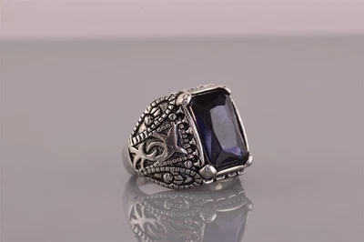 Anillo de plata de ley tallado azul profundo 925 talla: 6 Foto 1 de 4