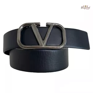Autentica Cintura Firmata VALENTINO GARAVANI Pelle di vitello Nero/Cioccolato 80/32 - Foto 1 di 12