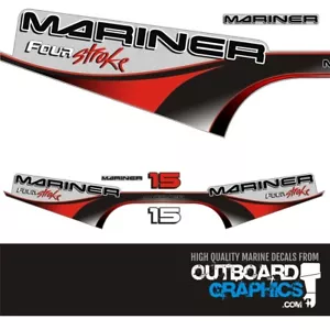 Kit de calcomanías/pegatinas de motor fueraborda Mariner 15 hp cuatro tiempos - Imagen 1 de 1