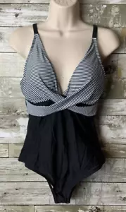 B2prity Damen Einteiler Badeanzug Bauchweg vorne Cross schwarz/weiß Gr. M - Bild 1 von 4