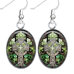 Celtic Cross Earrings Irish Crucifix Faux Stained Glass Art Print Artisan Gift - Picture 1 of 3