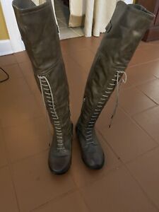 Womens Lace Up Side Zip Over The Knee Boots Thigh High Combat Low Heel Shoes 7.5