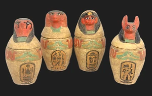 RARO ANTIGUO EGIPCIO ANTIGUO 4 frascos canópicos de momificación estatuas faraónicas BS - Imagen 1 de 12