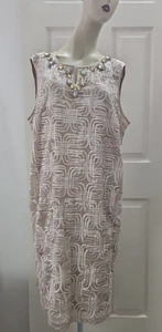 Jessica Howard Geometric Gauzy Rhinestones Gold Old Money Shift Dress Size 18W - Picture 1 of 18