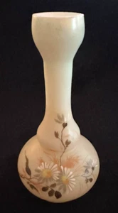 Lovely Floral Custard Glass with Hand Painted Flowers Vintage 8" Bud Vase - Picture 1 of 5