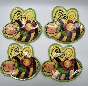 Bumble Bee Plates Melamine Plastic Plate Set of 4 Indoor Outdoor Kids Plates - Picture 1 of 12