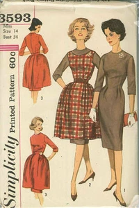 Vintage One-Piece Dress, Jumper Tunic and Overskirt Sewing Pattern S3593 Size 14 - Picture 1 of 1