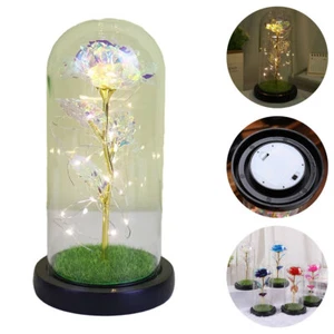 Romantic Forever Galaxy Rose Flower In Glass Dome LED Table Light Gift for Mom - Picture 1 of 7